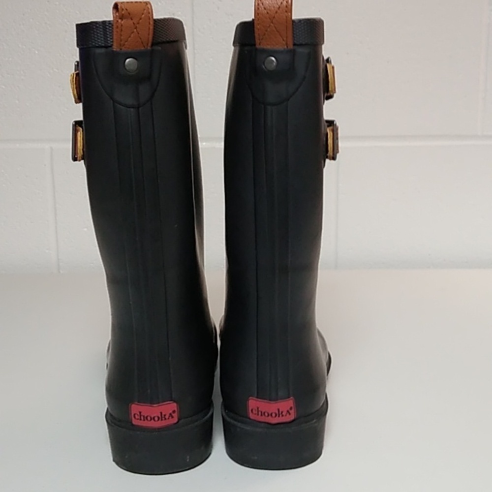 CHOOKA RAIN BOOTS, 12" SHAFT, BLACK WITH BROWN BUCKLES SIZE 10 - Picture 6 of 10